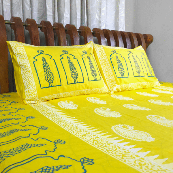 100% Twill Fabric Cotton Block Printed BedSheet | 1 PS BedSheet + 2 Ps Pillow Covers