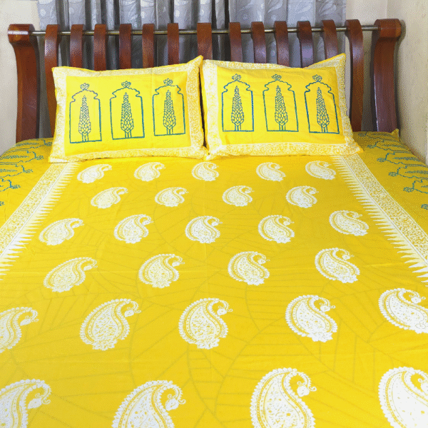 100% Twill Fabric Cotton Block Printed BedSheet | 1 PS BedSheet + 2 Ps Pillow Covers - Image 2