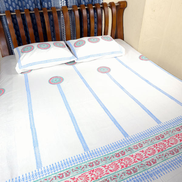 100% Twill Fabric Cotton Block Printed BedSheet | 1 PS BedSheet + 2 Ps Pillow Covers - Image 2