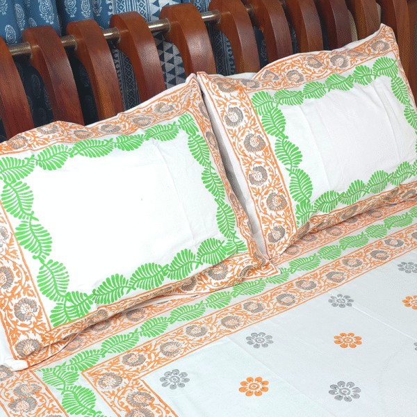 100% Twill Fabric Cotton Block Printed BedSheet | 1 PS BedSheet + 2 Ps Pillow Covers
